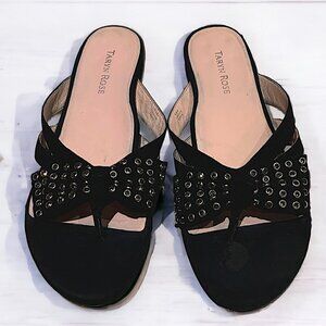 Taryn Rose Ilana Black Suede Sandals Slides Size 10